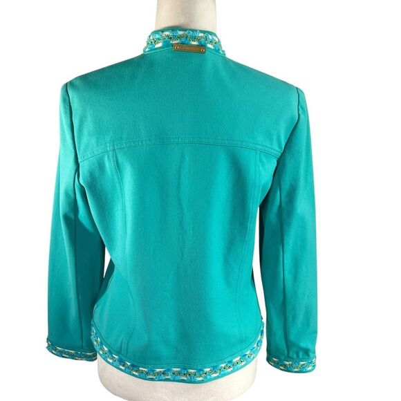 St. John's Sport Cotton Blend Teal Blue Button Up Jacket Embellished Detail Smal - Picture 5 of 11